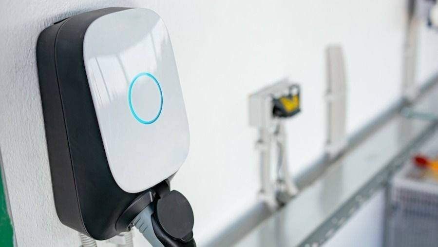 Home EV charger installed in a garage